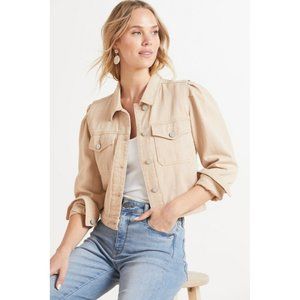 Blank NYC Denim Jacket Rose Dust Beige Button Down Crop